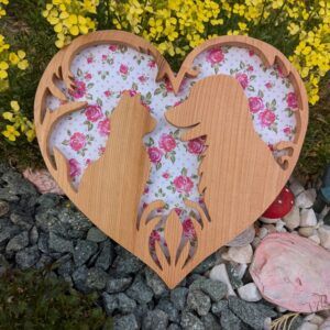Handcrafted Wooden Heart with Dog and Cat Design – 21.5 x 21 cm