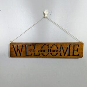 Rustic Welcome to Our Home Wooden Sign – Handcrafted Scroll Saw Art