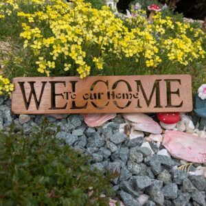 Rustic Welcome to Our Home Wooden Sign – Handcrafted Scroll Saw Art