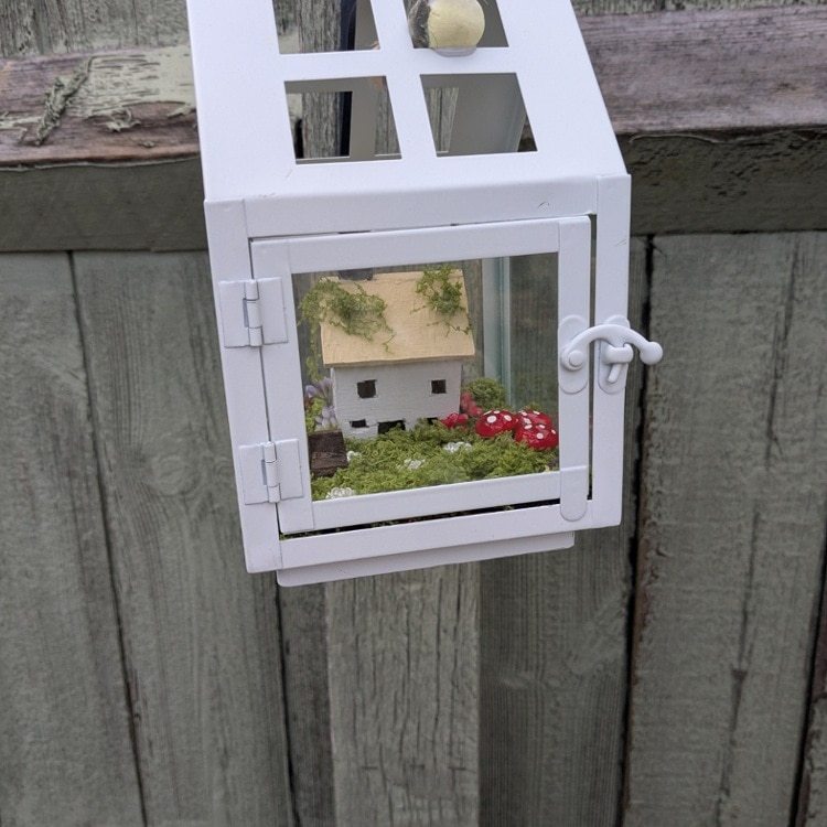 Fairy garden scene inside a hanging candle lantern - Image 4