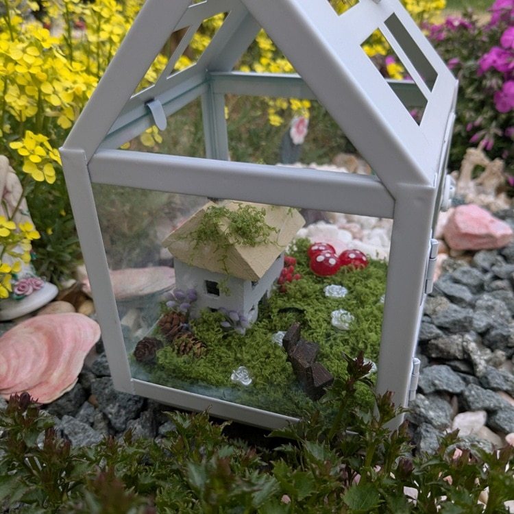 Fairy garden scene inside a hanging candle lantern - Image 3