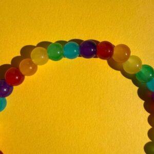 Spring Pride Bracelet with Rainbow Glass Beads and Daisy Accents