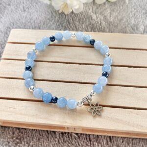 Aquamarine Stretch Bracelet with Flower Charm