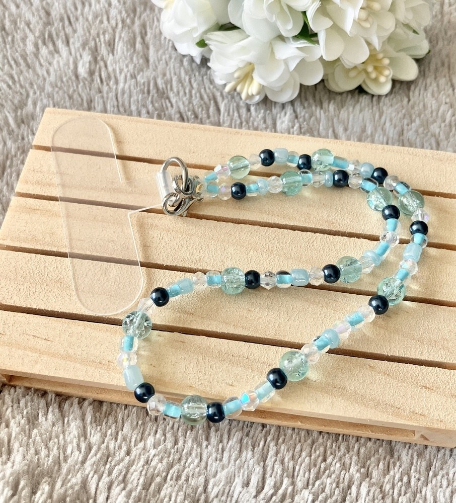 Blue Beaded Phone Wrist Strap