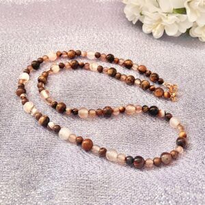 18-Inch Light Brown Striped Agate and Tiger’s Eye Necklace
