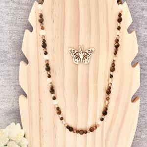 18-Inch Light Brown Striped Agate and Tiger’s Eye Necklace