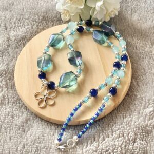 18-Inch Blue Glass Bead Flower Necklace