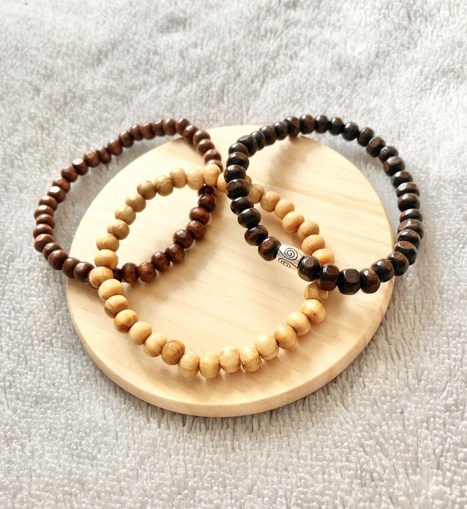 Men's Wooden Bead Bracelet Set