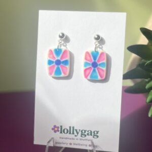 Petal Tile Polymer Clay Earrings – Pink Floral & Cobalt Blue Handmade Tile Earrings UK