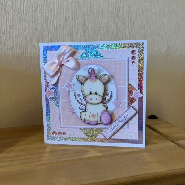 Gorgeous Cute Unicorn 5.5” square “New Baby” Card. Choice of Traditional Pink Girl or Blue Boy - Image 3