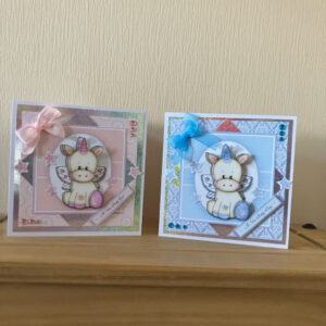 Gorgeous Cute Unicorn 5.5” square “New Baby” Card. Choice of Traditional Pink Girl or Blue Boy