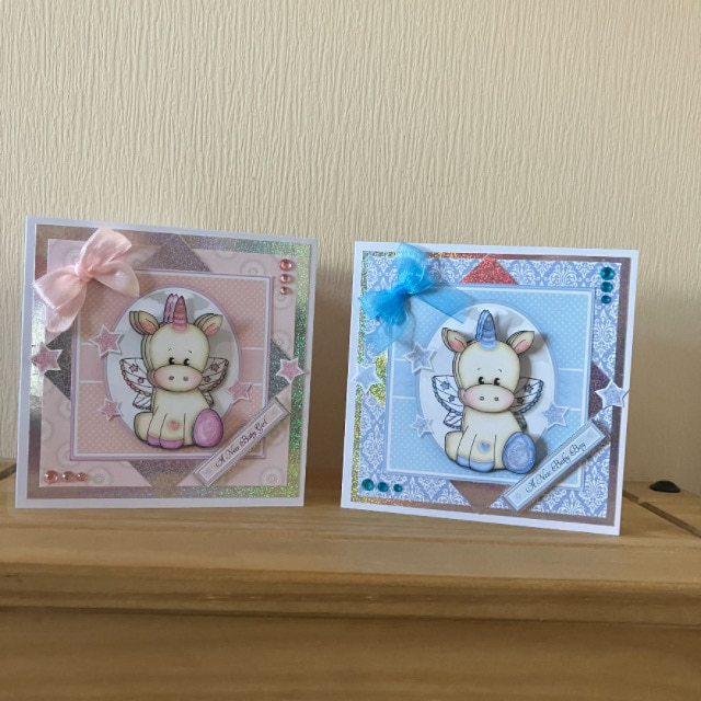 Gorgeous Cute Unicorn 5.5” square “New Baby” Card. Choice of Traditional Pink Girl or Blue Boy - Image 2