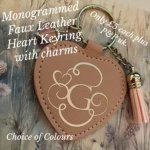 Monogrammed Faux Leather Heart Keyring with charms