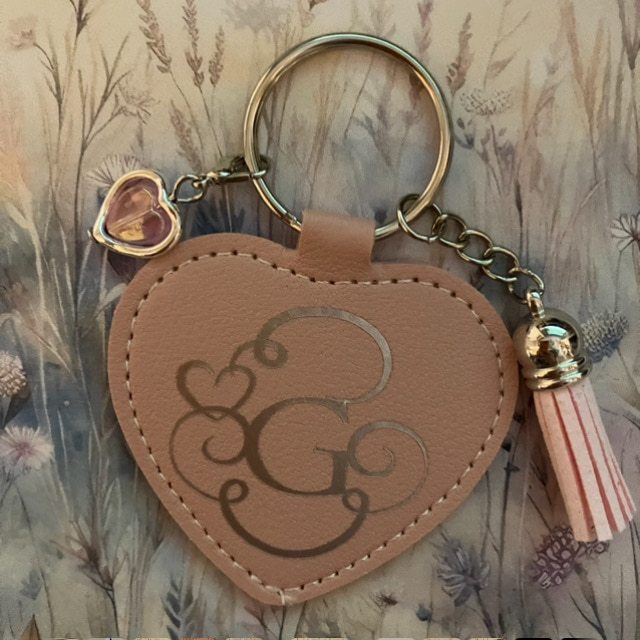 Monogrammed Faux Leather Heart Keyring with charms - Image 2