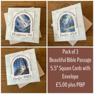 Pack of 3 Beautiful Bible Passage 5.5” square Card for any occasion, with envelopes.
