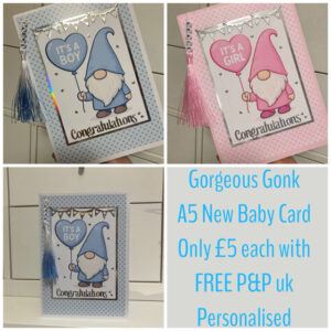 Gorgeous Gonk A5 New Baby” Card. Choice of Traditional Pink Girl or Blue Boy