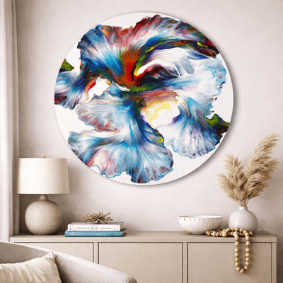 Vibrant Multicoloured Dutch Pour MDF Round - 40cm | Unique Fluid Art Piece