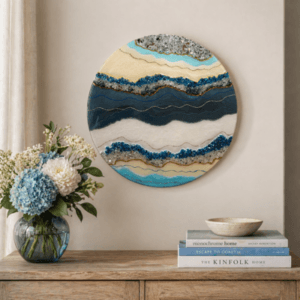 Stunning 30cm Resin Geode Art with blues and champagnes