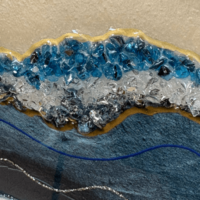 Stunning 30cm Resin Geode Art with blues and champagnes - Image 3