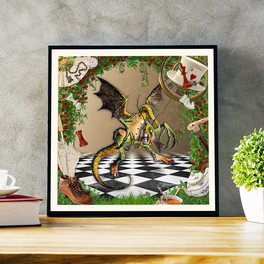 Jabberwock framed on shelf