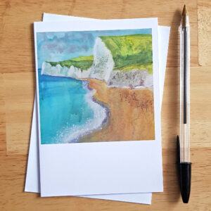 Jurassic Coast White Cliffs Greetings Card - Blank Any Occasion Card Featuring Acrylic Painting of UK Coastal Landscape