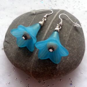 Large Handmade Blue Flower Drop Earrings - Statement Lucite Floral Dangles for Spring Or Summer
