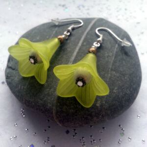 Large Handmade Lime Green Flower Earrings - Bold Drop Dangle Lucite Floral Jewellery