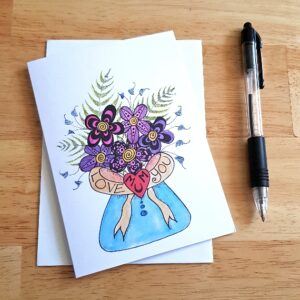 Love You Mum Card - Hand-Drawn Flower Bouquet Greetings Card for Mother’s Day Birthday or Just Because