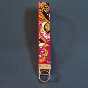 Magenta Floral Print Wristlet Keyfob - Handmade Fabric Keyring Strap in Bold Flower Design