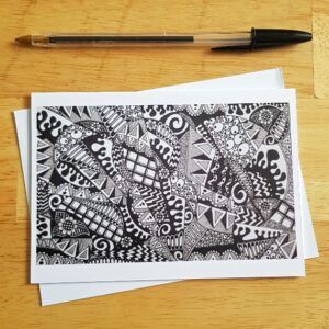 Mind Warp Zentangle Doodle Card - Blank Any Occasion Card Featuring Intricate Hand Drawn Abstract Design