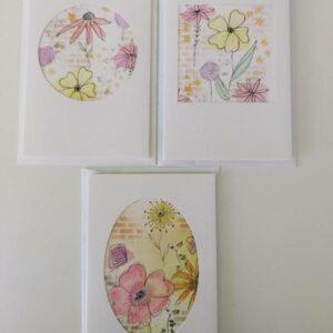 Set of 3 blank greeting cards with floral watercolour paintings and black ink details