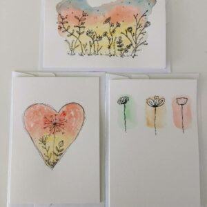 Pack 3 watercolour floral blank greeting cards with envelopes