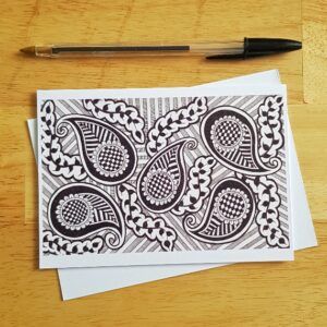 Paisley Flowers Greetings Card - Hand Drawn Doodle Art Print for Any Occasion