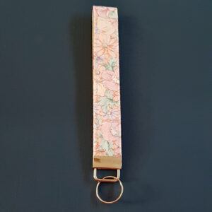 Pink Floral Print Wristlet Keyfob - Handmade Fabric Keyring Strap in Pretty Pastel Design