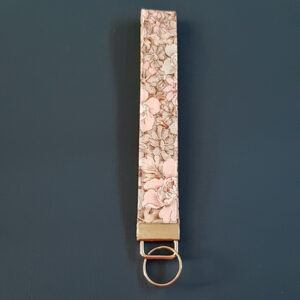 Pink Flower Print Wristlet Keyfob - Handmade Fabric Keyring Strap in Elegant Floral Design