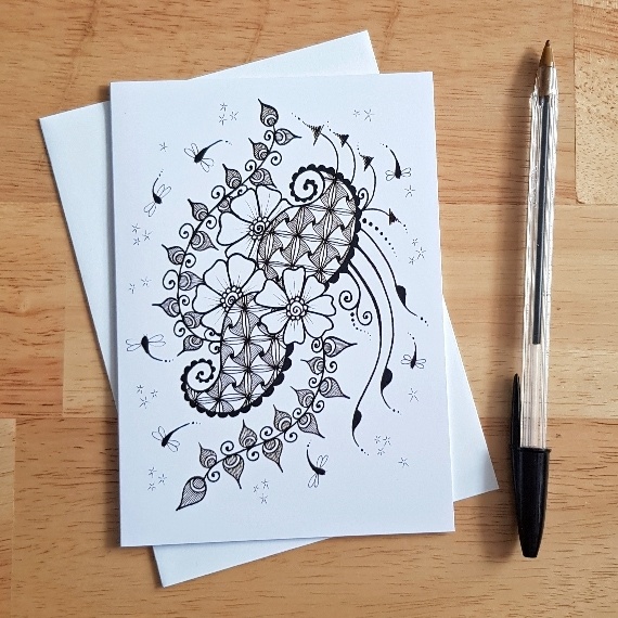Positive Paisley Doodle Greetings Card - Hand Drawn Zentangle-Inspired Design for Any Occasion