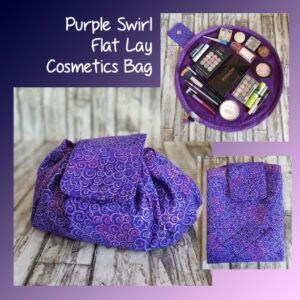 Purple Swirl Flat Lay Drawstring Makeup Bag - Bold and Functional Cosmetic Organiser for Travel And Home Use