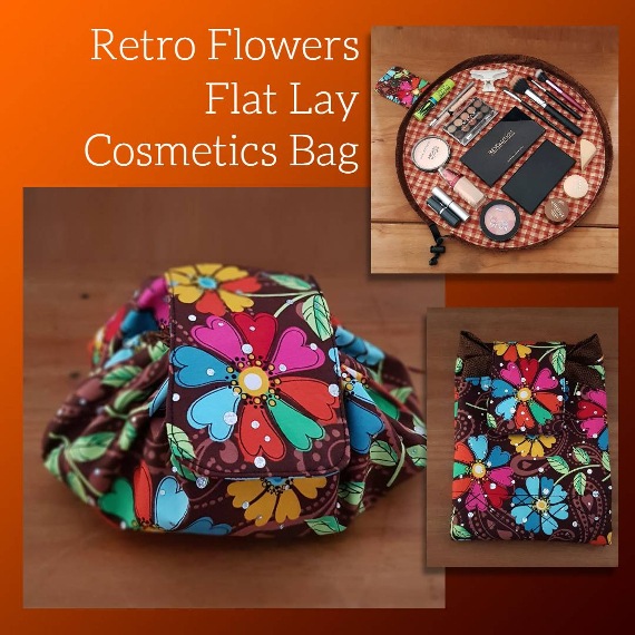 Retro Floral Flat Lay Drawstring Makeup Bag - Vintage-Inspired Cosmetic Organiser for Travel And Home