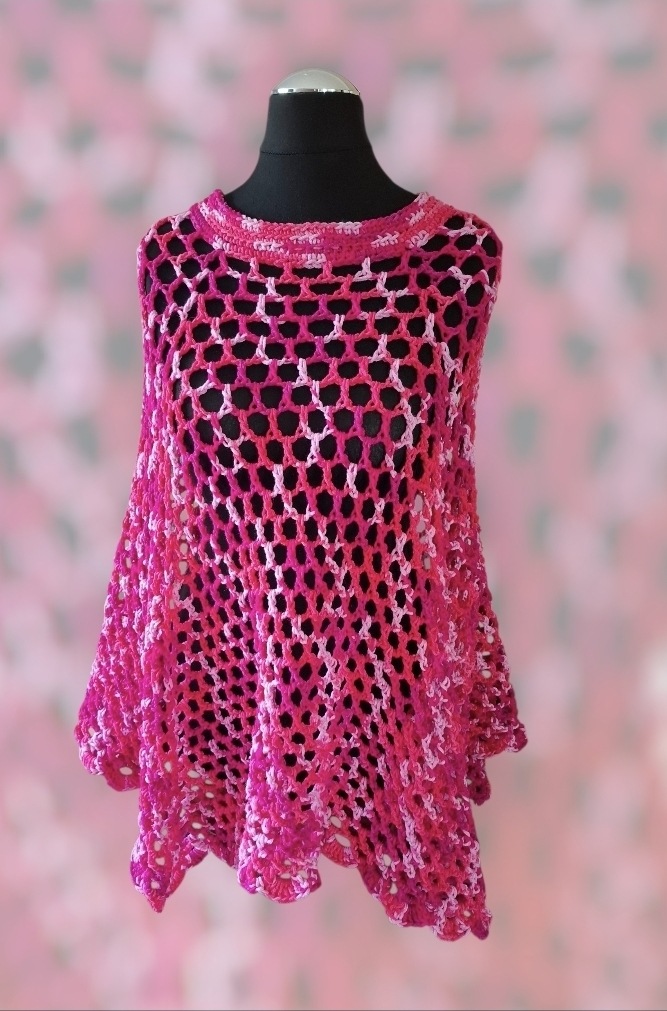Pink Crochet Lacey Poncho for Stylish Outfits - Image 3