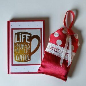 ‘Life Begins After Coffee.’ Notebook and silk lavender sachet. All proceeds to The Stroke Association.