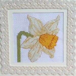 Hand embroidered daffodil in a frame. All proceeds to The Stroke Association