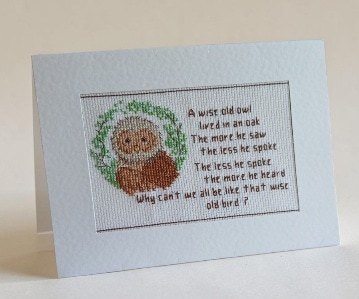 Greetings card. Cross stitched wise owl. All proceeds to The Stroke Association - Image 2