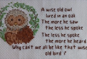 Greetings card. Cross stitched wise owl. All proceeds to The Stroke Association - Image 3