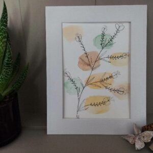Framed mixed media floral illustration
