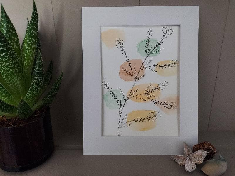Framed mixed media floral illustration
