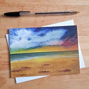 Stormy Sunset on the Beach - Acrylic Painting Print Greetings Card for Any Occasion