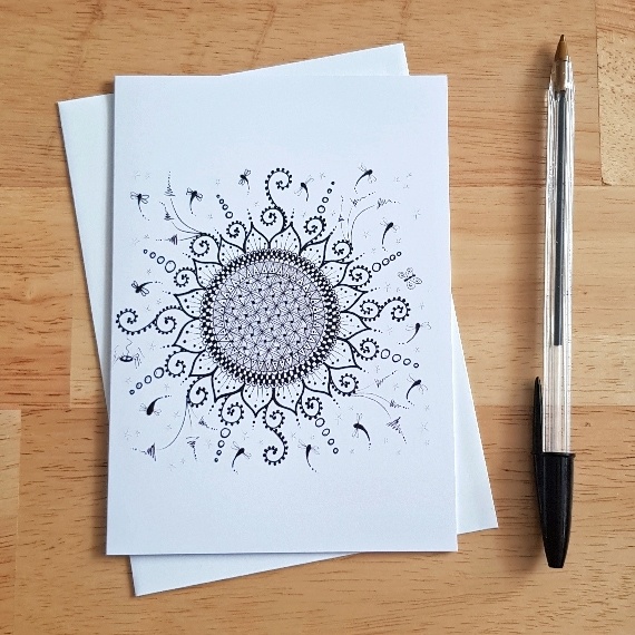 Sunny Flower - Hand Drawn Mandala-Inspired Doodle Greetings Card for Any Occasion