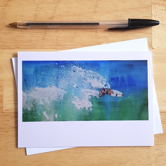 Surfer Riding the Waves - Acrylic Seascape Greetings Card for Any Occasion