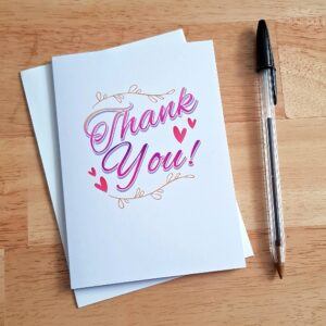 Thank You Card with Hearts and Leaves - Blank Inside for All Occasions
