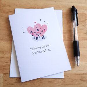 Thinking of You Card - Cute Hugging Hearts Design - Sending A Hug - Blank Inside